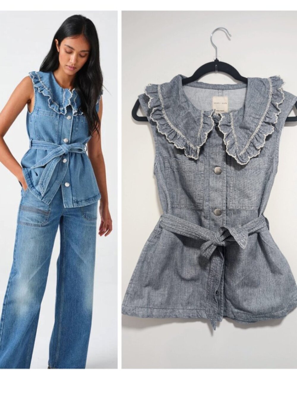 seventy + mochi | Phoebe Waistcoat In Indigo Linen Denim